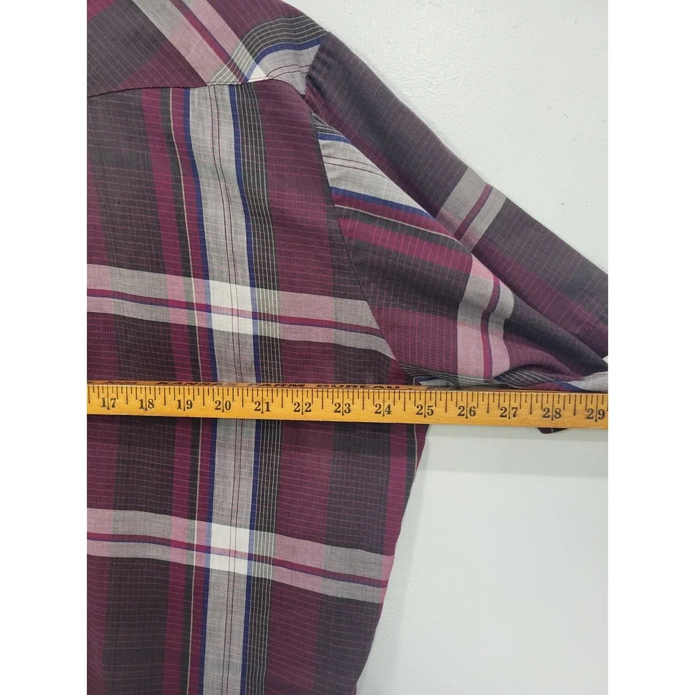 Rock Creek Ranch Mens Short Sleeve Western Snap Plaid Shirt Burgundy‎ Grey XL